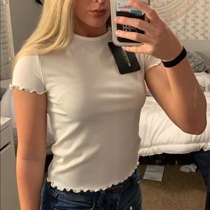 PrettyLittleThing White Rib Frill T Shirt